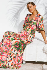 Yanna Maxi Dress - On or Off Shoulder A Line Dress with Elasticated Back in Labelle Print