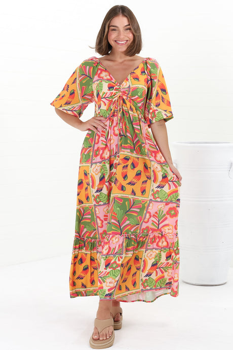 Yanna Maxi Dress - On or Off Shoulder A Line Dress with Elasticated Back in Labelle Print