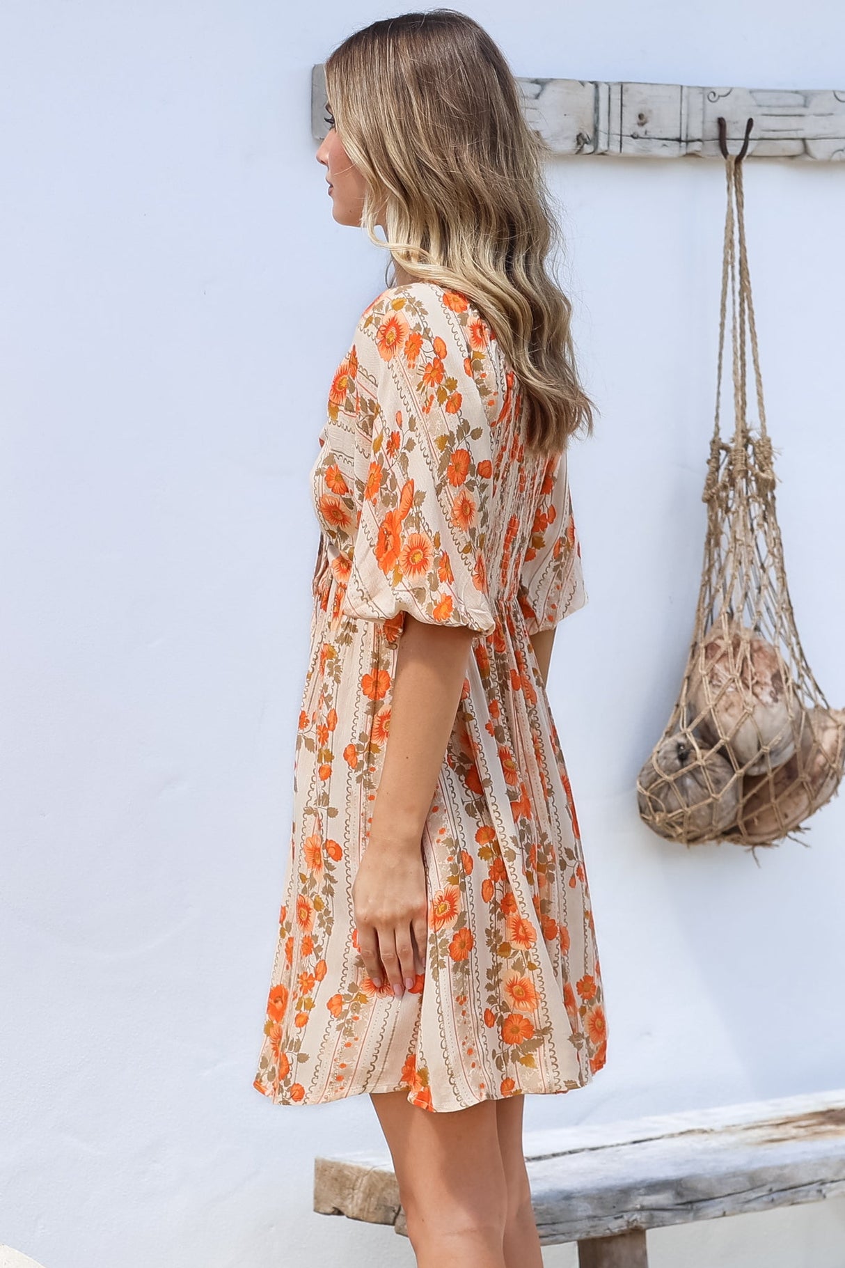 Yanna Mini Dress - On or Off Shoulder A Line Dress with Elasticated Back in Vondrosa Print