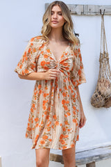 Yanna Mini Dress - On or Off Shoulder A Line Dress with Elasticated Back in Vondrosa Print