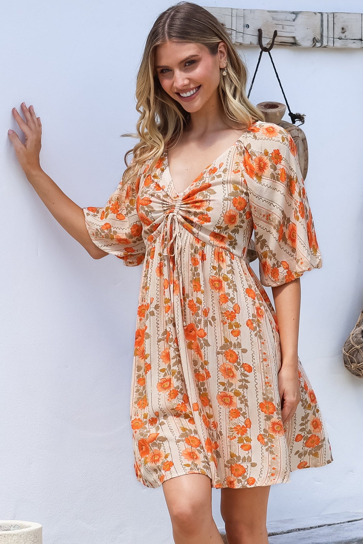 Yanna Mini Dress - On or Off Shoulder A Line Dress with Elasticated Back in Vondrosa Print