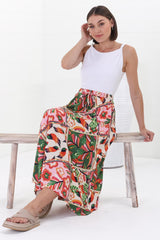 Yara Maxi Skirt - High Waisted Scoop Hemline Skirt with Pockets in Labelle Print