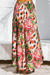 Yara Maxi Skirt - High Waisted Scoop Hemline Skirt with Pockets in Labelle Print