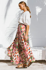 Yara Maxi Skirt - High Waisted Scoop Hemline Skirt with Pockets in Labelle Print