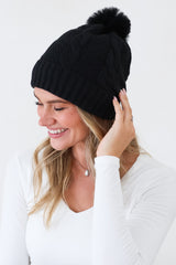 Model wearing Yasmine Beanie in Black from Salty Crush