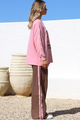 Yee-Haw Set - Graphic Long Sleeve Top and Pants with Stripe Accent in Pink