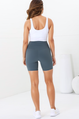 Axel Bike Shorts - Thick Highwaisted Band Bike Shorts in Grey Green