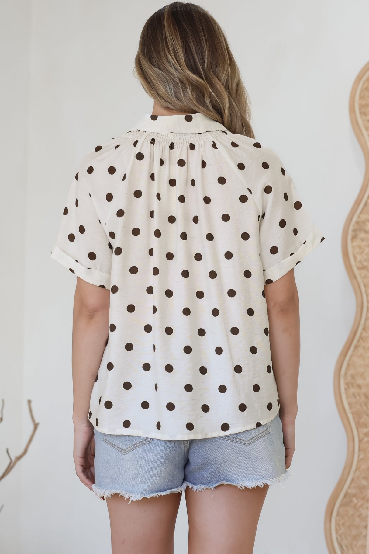Yohanna Blouse - Collared Button Down in Pacey Spot Coffee