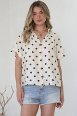Yohanna Blouse - Collared Button Down in Pacey Spot Coffee