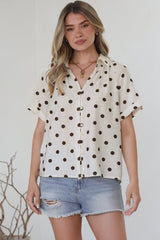 Yohanna Blouse - Collared Button Down in Pacey Spot Coffee