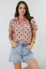 Yohanna Blouse - Collared Button Down in Pacey Spot Pink