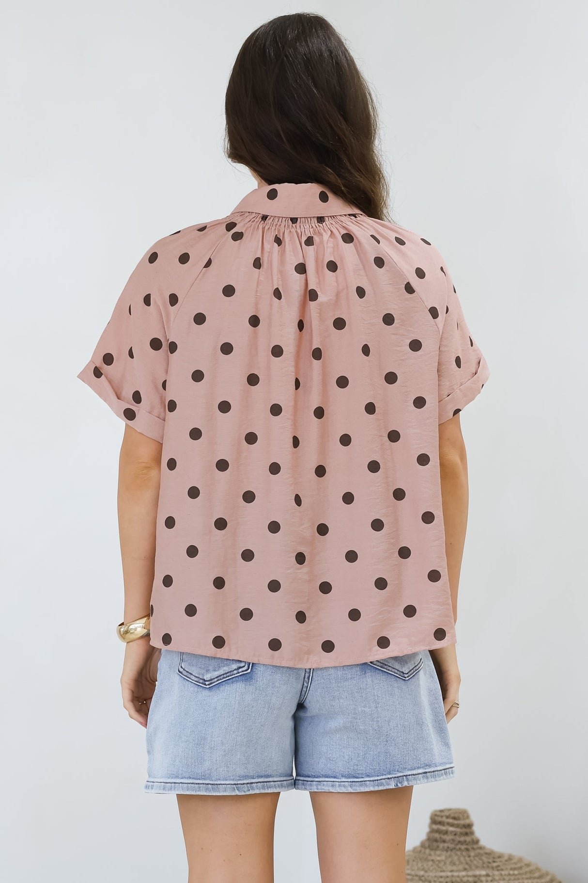 Yohanna Blouse - Collared Button Down in Pacey Spot Pink