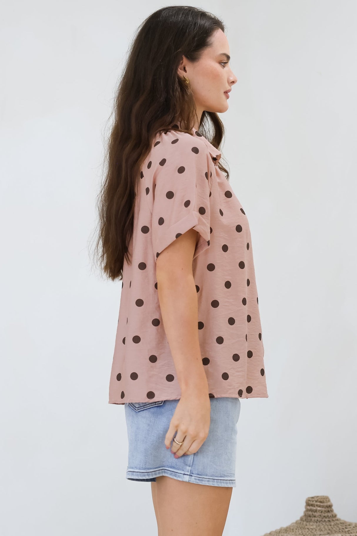 Yohanna Blouse - Collared Button Down in Pacey Spot Pink