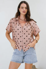 Yohanna Blouse - Collared Button Down in Pacey Spot Pink