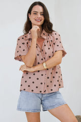 Yohanna Blouse - Collared Button Down in Pacey Spot Pink