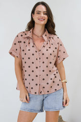 Yohanna Blouse - Collared Button Down in Pacey Spot Pink