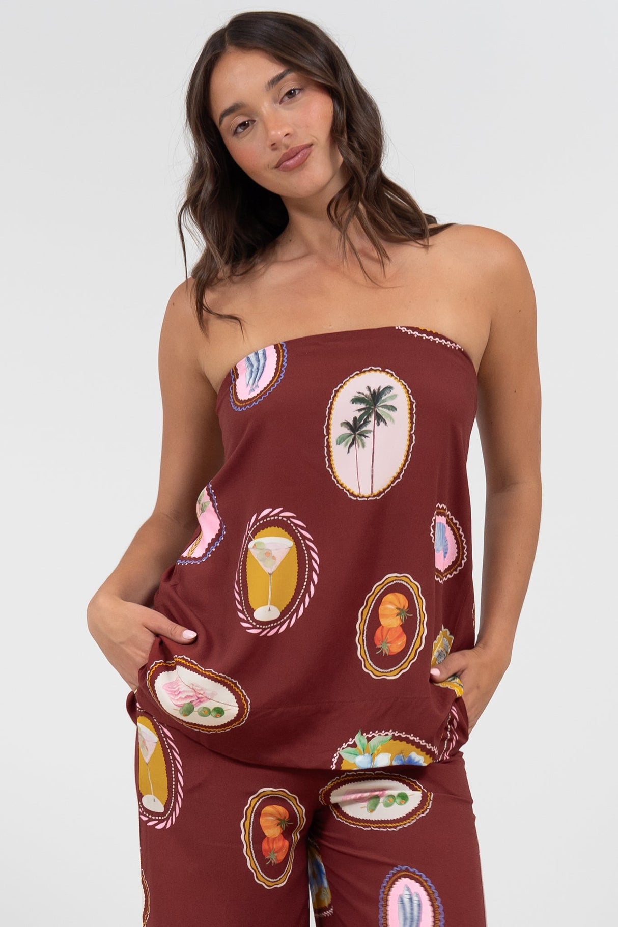 Yonder Top - Strapless or Spahetti Strap Open Back Top in Tamrin Print