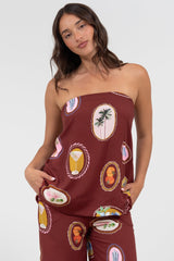 Yonder Top - Strapless or Spahetti Strap Open Back Top in Tamrin Print