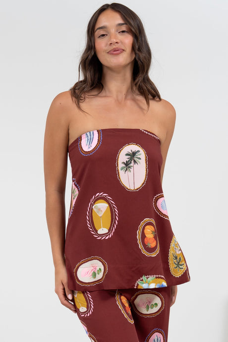 Yonder Top - Strapless or Spahetti Strap Open Back Top in Tamrin Print
