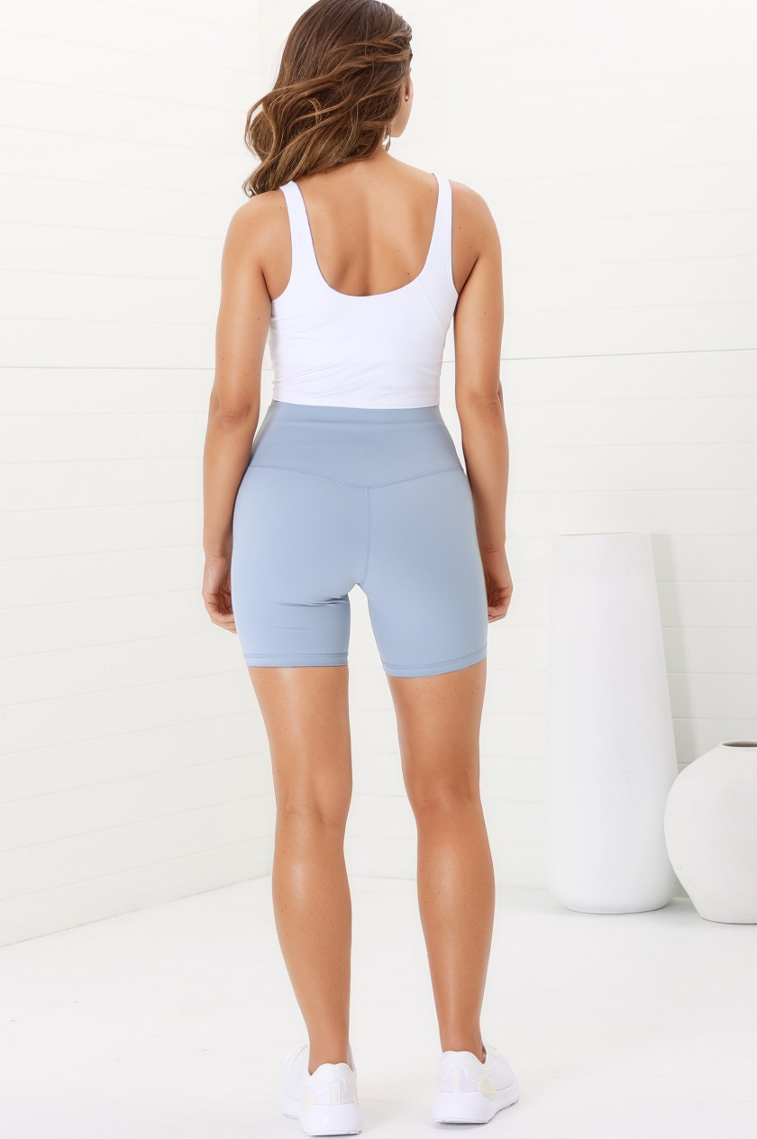 Axel Bike Shorts - Thick Highwaisted Band Bike Shorts in Water Blue Grey