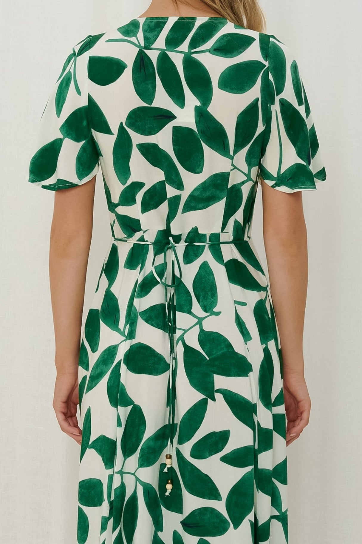 Yvette Maxi Dress - Button Through Cap Sleeve A Line Dress in Graphic Leaf Print