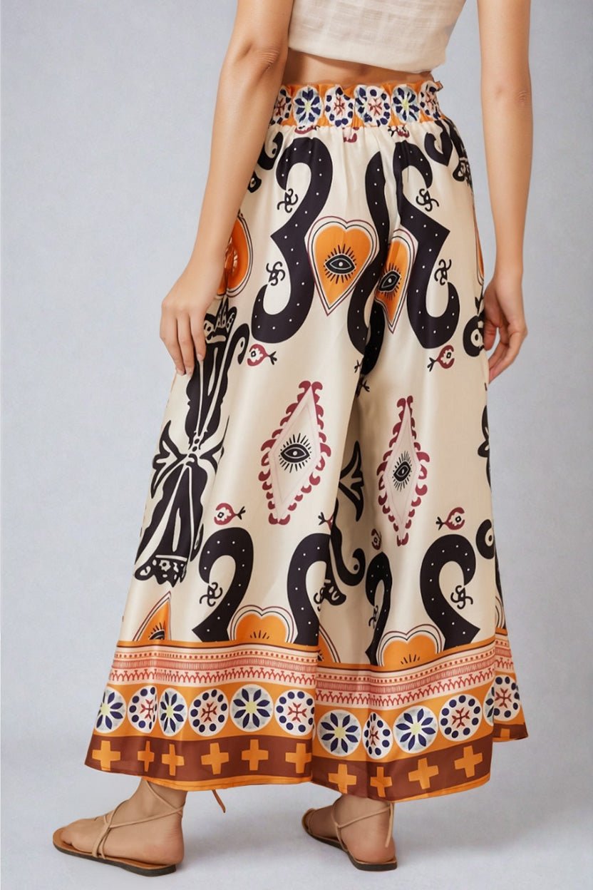 Mezza Pants - Paper Bag High Waisted Wide Leg Pant In Belrae Print