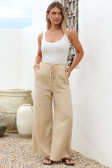 Zafira Pants - High Waisted Cheesecloth Pants with Waist Tie in Beige