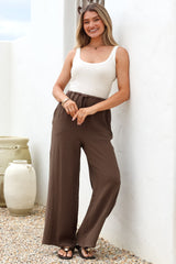 Zafira Pants - High Waisted Cheesecloth Pants with Waist Tie in Chocolate