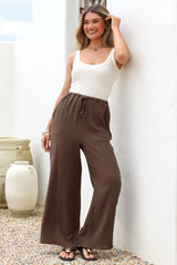 Zafira Pants - High Waisted Cheesecloth Pants with Waist Tie in Chocolate