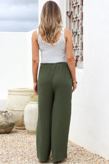 Zafira Pants - High Waisted Cheesecloth Pants with Waist Tie in Khaki