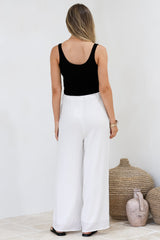 Zafira Pants - High Waisted Cheesecloth Pants with Waist Tie in White