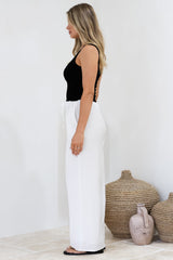 Zafira Pants - High Waisted Cheesecloth Pants with Waist Tie in White