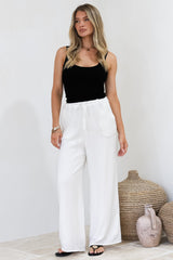 Zafira Pants - High Waisted Cheesecloth Pants with Waist Tie in White