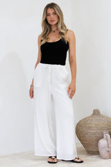 Zafira Pants - High Waisted Cheesecloth Pants with Waist Tie in White