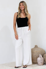 Zafira Pants - High Waisted Cheesecloth Pants with Waist Tie in White