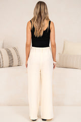 Zafira Pants - High Waisted Cheesecloth Pants with Waist Tie in Cream