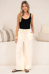 Zafira Pants - High Waisted Cheesecloth Pants with Waist Tie in Cream