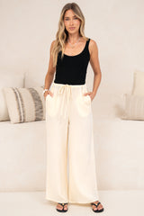 Zafira Pants - High Waisted Cheesecloth Pants with Waist Tie in Cream