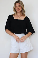 Zali Top - Square Neckline Crop with Short Airy Sleeves in Black