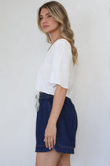 Zali Top - Square Neckline Crop with Short Airy Sleeves in White