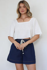 Zali Top - Square Neckline Crop with Short Airy Sleeves in White