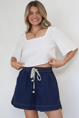 Zali Top - Square Neckline Crop with Short Airy Sleeves in White