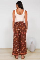 Zara Pants - Paper Bag High Waisted Wide Leg Pants in Celeste Print