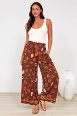 Zara Pants - Paper Bag High Waisted Wide Leg Pants in Celeste Print