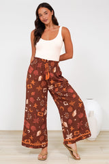 Zara Pants - Paper Bag High Waisted Wide Leg Pants in Celeste Print