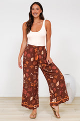Zara Pants - Paper Bag High Waisted Wide Leg Pants in Celeste Print