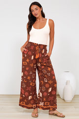 Zara Pants - Paper Bag High Waisted Wide Leg Pants in Celeste Print