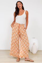 Zara Pants - Paper Bag High Waisted Wide Leg Pants in Solare Print