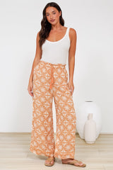 Zara Pants - Paper Bag High Waisted Wide Leg Pants in Solare Print