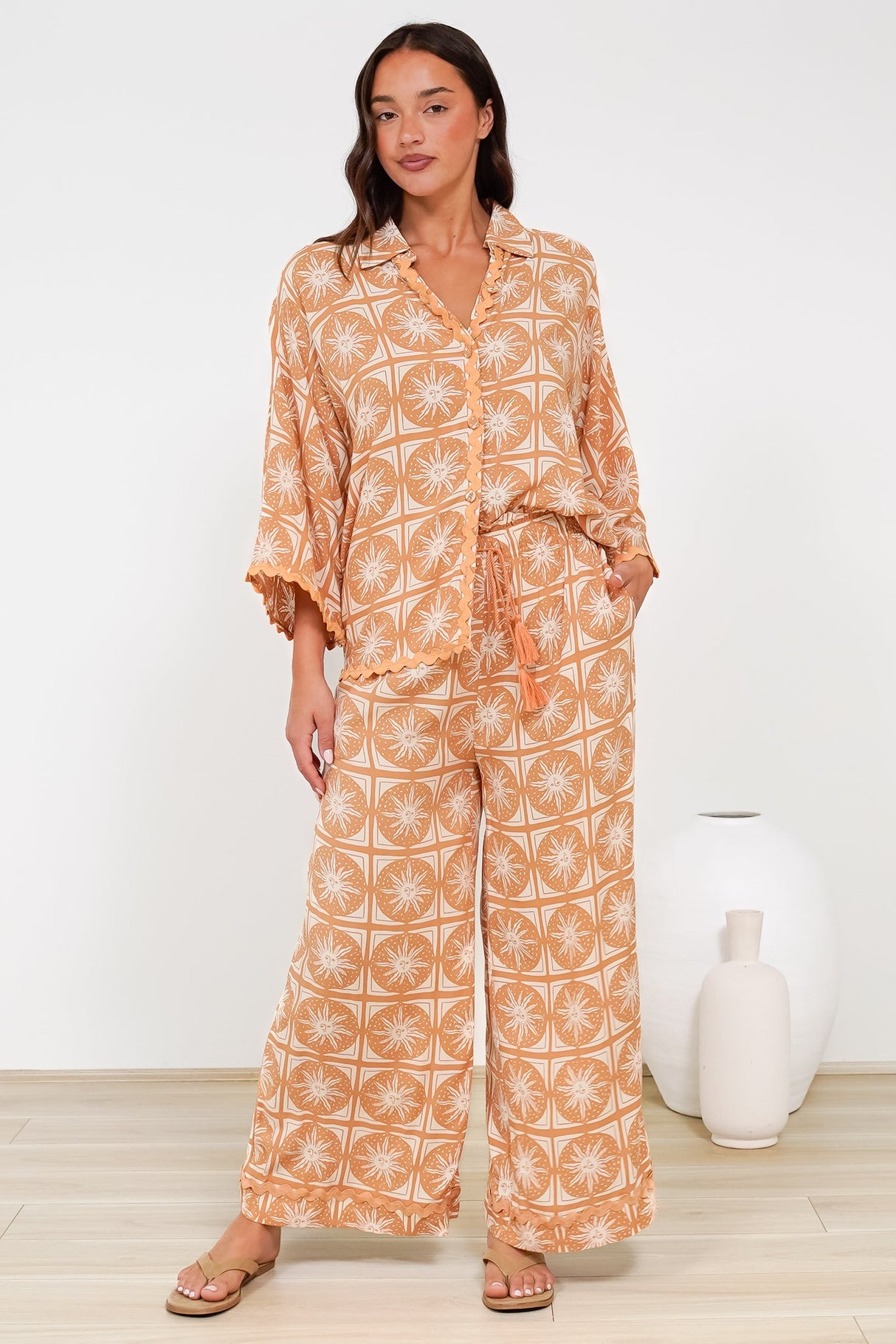 Zara Pants - Paper Bag High Waisted Wide Leg Pants in Solare Print